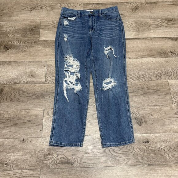 Studio Blue Distressed Ankle Jeans Straight Leg Ripped Up Womens Size 31 Denim - Picture 13 of 14